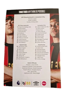 OFFICIAL TEAMSHEET- AFC BOURNEMOUTH V LEICESTER CITY- 25 MAY 2025 - Picture 1 of 1