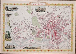 INGLATERRA - MAPA ANTIGUO GENUINO DE BRISTOL POR JOHN TALLIS CIRCA 1850 - Imagen 1 de 1