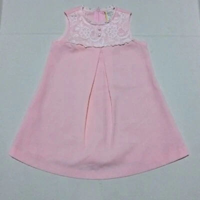 Vestido Vintage Baby Togs Sin Mangas-Talla 2T-Rosa-Yugo de Encaje-Perlas de Imitación-Ajuste Foto 1 de 4