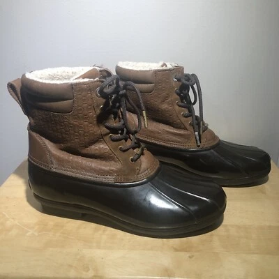 Женские ботинки-утки Michael Kors Easton на шнуровке подкладка шерпа 9 цвет коричневый с логотипом MK - Изображение 1 из 4