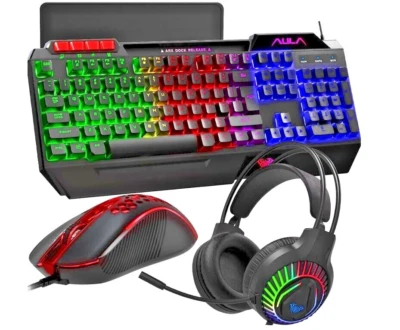 AULA Gaming Keyboard Mouse Headset and Mousepad Combo, Rainbow LED Backlit - Image 1 of 4