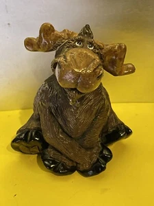 Brown PAWS & CLAWS 4.5" Humor Sitting Wild Moose Figurine - Picture 1 of 4