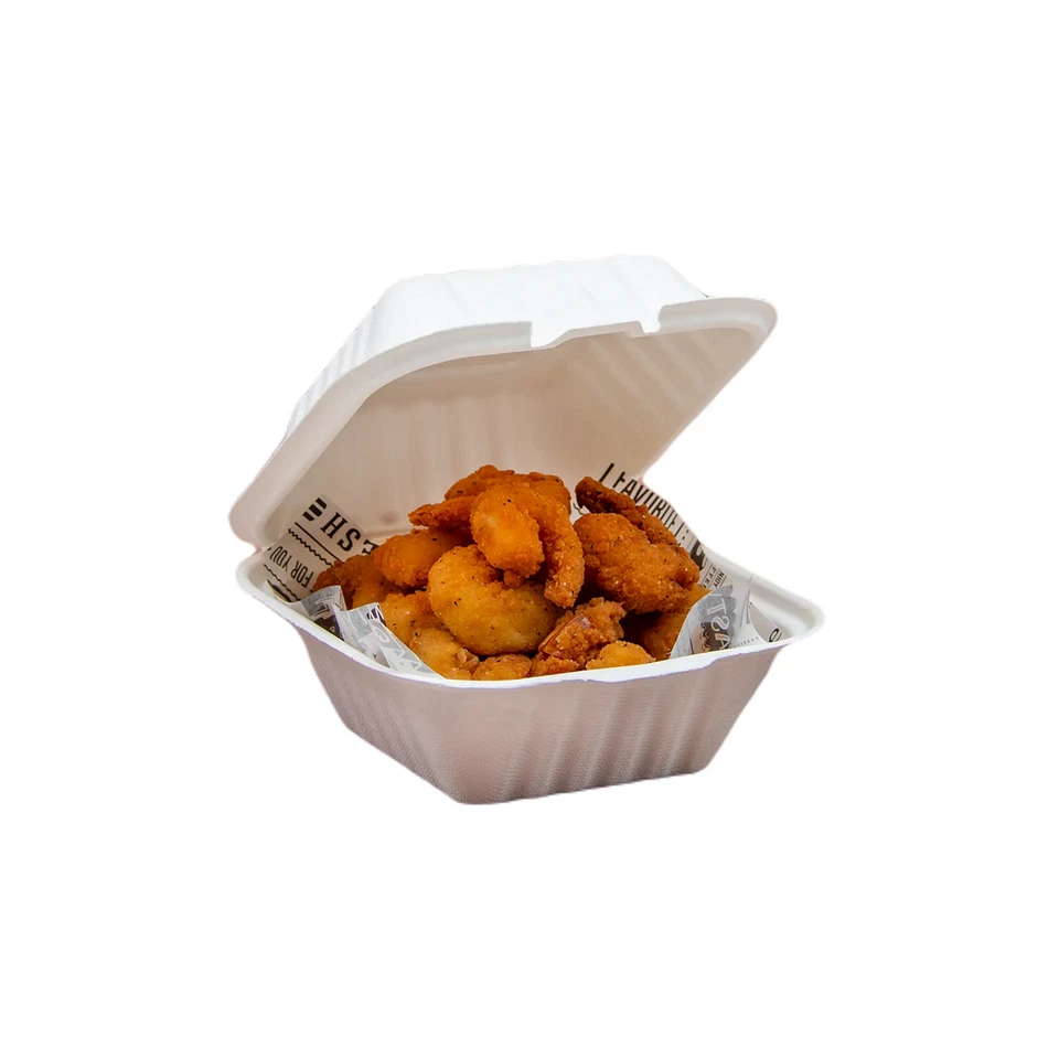 Dart HC6SC1PF, 6x6x3-Inch PFAS-Free Compostable Hinged Container, 400/CS - Image 1 of 1