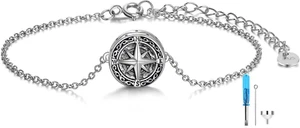 Compass Urn Bracelet for Ashes 925 Sterling Silver Cremation Keepsake Jewelry - Picture 1 of 5