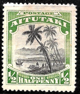 1927 AITUTAKI Cook Islands Sc#34 Ship boat,Palms🔥MNG VF - Image 1 of 2