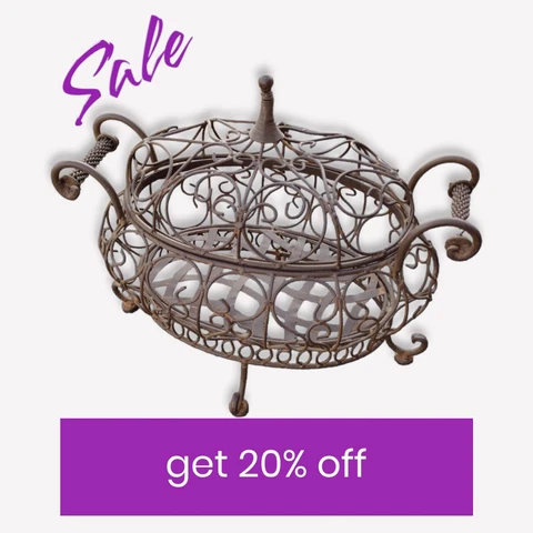 Vintage Wrought Iron French Wire Rustic Fruit Basket Bowl Victorian Centerpiece Cover