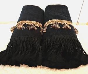 Cambridge Oxford 28"x55" Black Gold 100% Cotton Bath Towels Elegant Trim Set - Picture 1 of 4