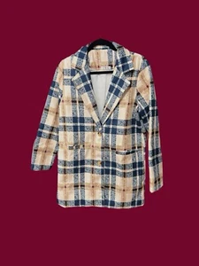 GYK women’s Medium plaid button front blazer teal burgundy ivory tunic Length - Picture 1 of 6
