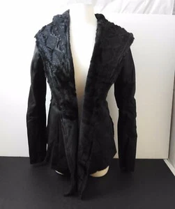 Neu mit Etikett Monoreno Damenjacke Kunstfell Kunstleder gefüttert Kapuze schwarz M R2 - Bild 1 von 12