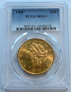 1904 Liberty $20 gold PCGS MS63+ US gold coin flashy and nice!!! - Picture 1 of 4