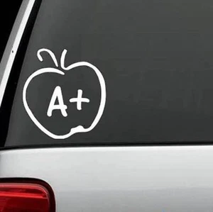 TEACHER APPLE A+ TEACH STICKER VINYL DECAL for WINDOW CHALKBOARD or LAPTOP DECAL - Picture 1 of 2