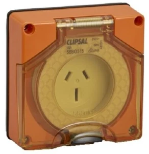 Clipsal 56-SERIES SURFACE SOCKET 15A 250V 3-Pin Flat, Less Enclosure ORANGE - Picture 1 of 1