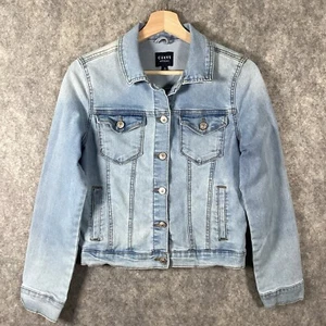 Curve Appeal Trucker Jacket Denim Blue Womens Size Small Stretch Button Collared - Picture 1 of 22