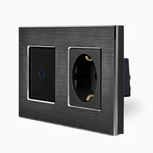 Alu Touch Taster/ Steckdose Aluminium 2 Fach Point schwarz/schwarz LUXUS-TIME - Bild 1 von 11