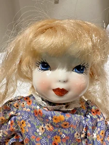 Vintage Porcelain Cloth Doll Handmade Painted in Italy Blonde 17 inch Soft Body - Picture 1 of 11