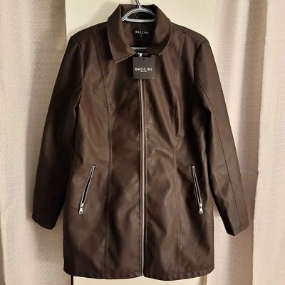 Baccini Womens Size M BROWN Faux Leather Zip Jacket  - Image 1 of 3