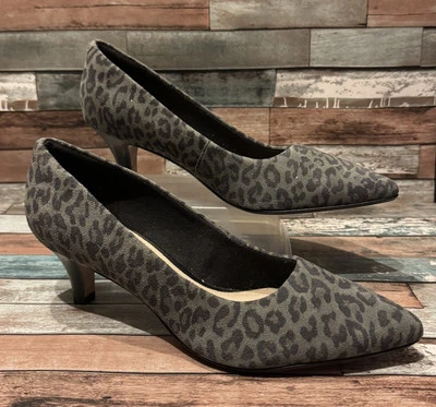 Clarks Linvale Jerica Leopard Print Combi Grey Suede Heels Size UK 6 D New - Image 1 of 4