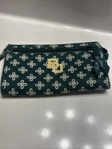 Vera Bradley Geldbörse mit umlaufendem Reißverschluss Kalbsleder grün/weiß mit BU bestickt in der Mitte - Bild 1 von 9