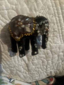 Vintage Miniatur Schmuck handbemalt Elefant Figur Perlen verspiegeltes Glas - Bild 1 von 5