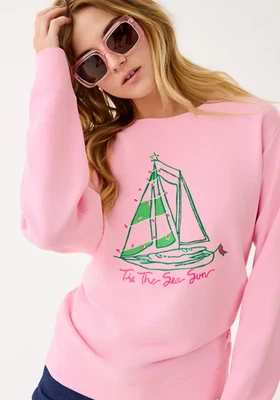 NWT Lilly Pulitzer Ballad Cotton Sweatshirt Multi Holiday Party Boat, Size !! - Image 1 of 4