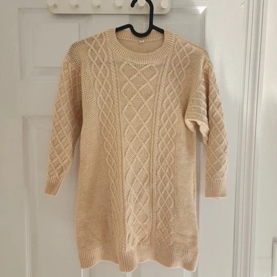 Vestido Suéter Neutro Manga Larga Tejido con Cable Uniqlo Niños Niña’s Talla 7-8 Foto 1 de 4