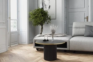 LOMELO Couchtisch rund Ø67 – Rillenfuß, 42 cm hoch, schwarz-gold, modern - Bild 1 von 3