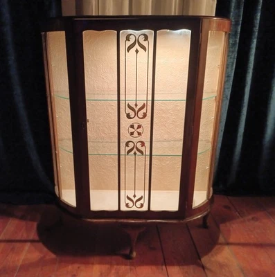 English Art Deco Curio Lighted Display Case 45" X 35" X 12" Mahogany  - Image 1 of 4