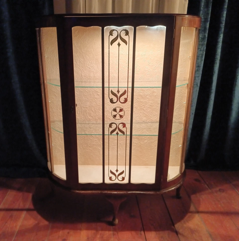 Vitrina iluminada Art Deco Curio inglés 45" X 35" X 12" caoba  Foto 1 de 4