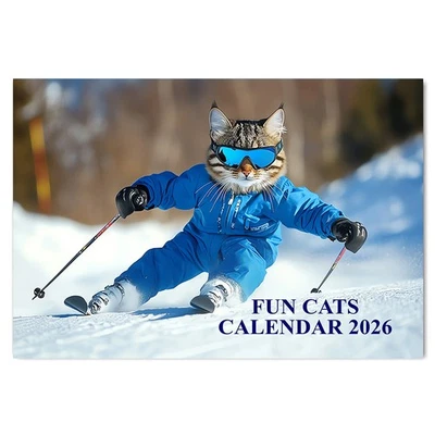 PACK WITH STICKER Funny Cat Calendar 2026 A4 12 Month to View Wall Calendar 2026 Perfect for Schoo