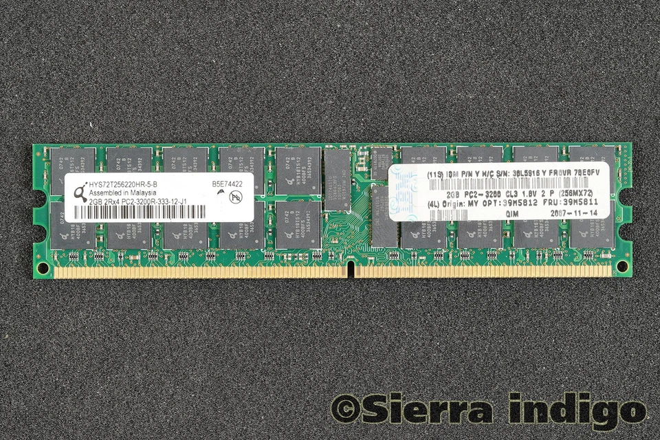 Qimonda HYS72T256220HR-5-B PC2-3200R-333-12-j1 2GB 2Rx8 Server Memory RAM - Image 1 of 1