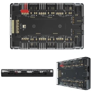 4Pin PWM y 5V 3Pin ARGB Cooler Master 1 a 6 HUB Ventilador Controlador Hub Divisor Foto 1 de 4