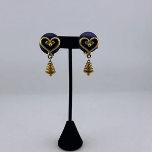 Vintage Ohrringe Clip auf GoldT lila Stein 80’er Stil modernistisch golden Mädchen 1,5” - Bild 1 von 6