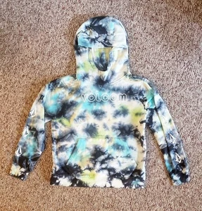 Volcom Hoodie Youth Large Pullover Sweatshirt Hoodie Tie Dye Black Blue Yellow - Picture 1 of 8