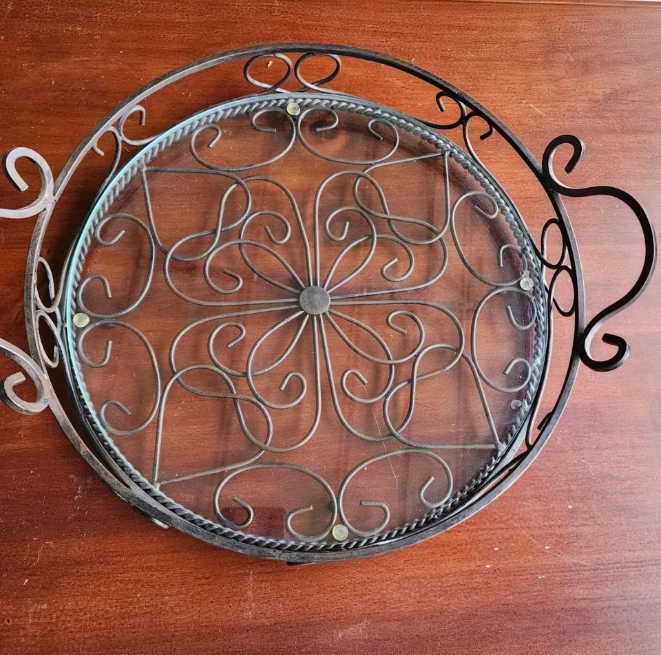 Southern Living at Home, 14" Round Jamestown Metal Footed Tray w/ Glass Insert - Image 1 of 4