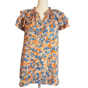 Nanette Lepore orange blau Blumen Volantärmel Top Bluse Small - Bild 1 von 4