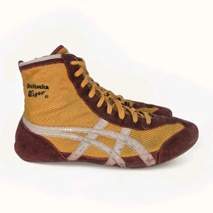 RARE Onitsuka Tiger 81 Asics Wrestling Shoes Men's Sz 8.5 Mesh Yellow Maroon   - Picture 1 of 8