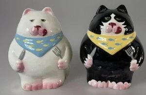 Vintage Clay Art San Francisco Fat Cats Ready to Eat! Salt & Pepper Shakers 1992 - Picture 1 of 7