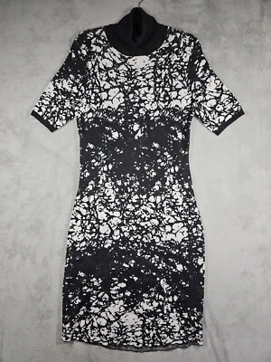 Worthington Women Dark Gray, White Turtleneck Sweater Midi Dress Short Slv Sz L  - Image 1 of 4