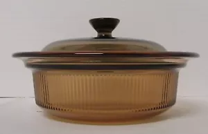Vision Cookware Amber Ribbed Casserole Pyrex Lid 24 OZ V-30-B & V-1-C - Picture 1 of 7