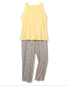 Hanes ComfortSoft Racerback Tank Capri gelb grau Schlaf-Set Medium - Bild 1 von 1