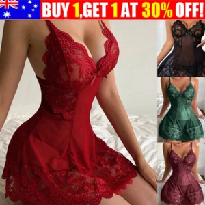 Women Sexy Lingerie Lace Mini Dress Babydoll Nightdress Nightwear Sleepwear Sets - Picture 1 of 17