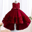 Flower Girl Wedding Party Ball Tailed Print Dress Girl Party High Collar Dress
