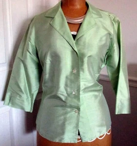 LEGGIADRO SILK DOUPPIONE 3/4 SLEEVE SILK SASH BLOUSE~LT GREEN~SZ 12~NWT - Picture 1 of 11