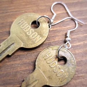 Pair of Vintage Steam-Punk Key Earrings  ( Hudson Lock Inc Brass Keys ) - Picture 1 of 8