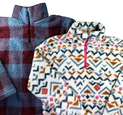 Lote de 2 Chaqueta Eddie Bauer Mujer Med Sherpa 1/4 Cremallera Acogedora Geométrica Cottagecore Foto 1 de 4