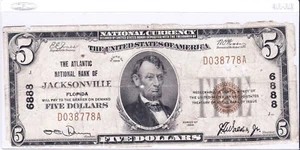 $5 1929 T1 National JACKSONVILLE Florida FL 🇺🇸 Circulated Note 🇺🇸 - Picture 1 of 2
