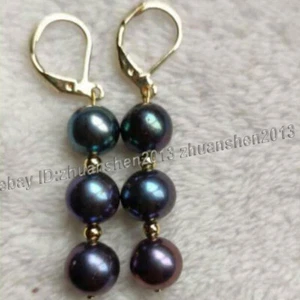 Pendientes colgantes de perlas negras naturales de Tahití de 7-8/8-9/9-10 mm - Imagen 1 de 2