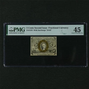 5 Cents Second Issue Fractional Currency Fr#1233 PMG 45 Choice Extremely Fine - Picture 1 of 5