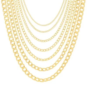 14K Yellow Gold 2mm-7.5mm Cuban Link Curb Chain Necklace Mens Womens, 16"- 30" - Picture 1 of 108