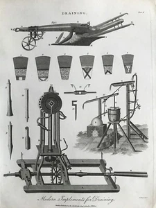 Antiker Druck von 1803; Entwässerung aus Enzyklopädie Londinensis - Bild 1 von 3
